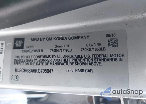 2019 Chevrolet Spark Ls Cvt из США, поврежденный, VIN KL8CB6SA6KC705847